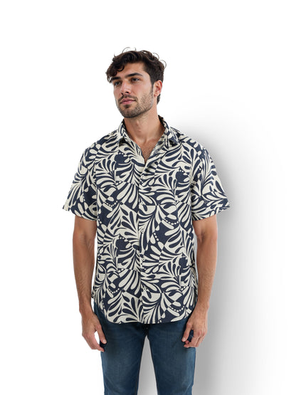 Navy Blue Printed Viscose Shirt