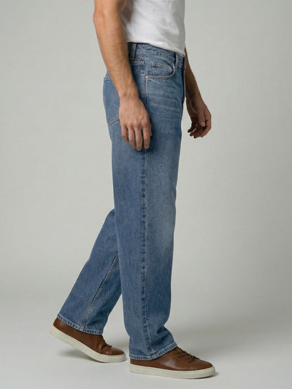 Celio Mens Blue Twill Baggy Fit Cotton Jeans