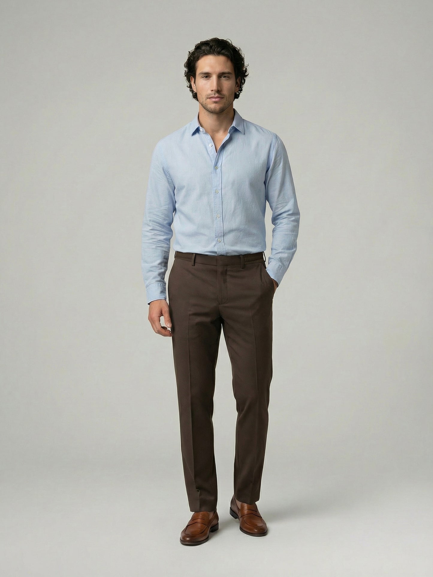Celio Mens Brown Solid 24H Fit Polyester Casual Trouser