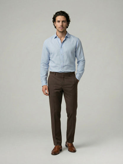 Celio Mens Brown Solid 24H Fit Polyester Casual Trouser