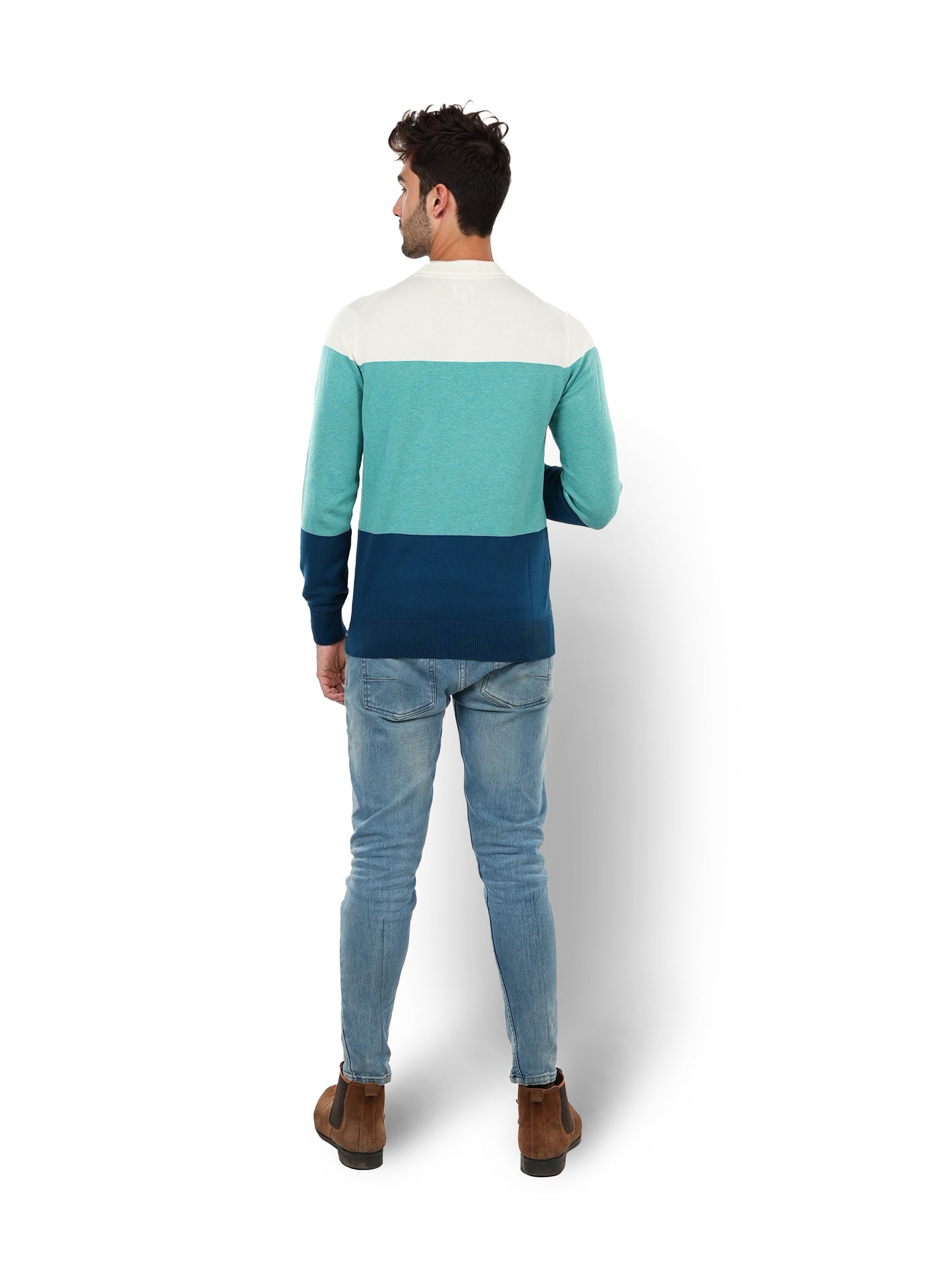 Green Colourblock Cotton Sweater