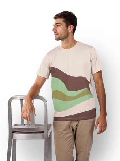 Beige Colourblock Cotton T-shirt