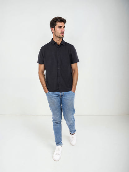 Black Solid Polyester Shirt