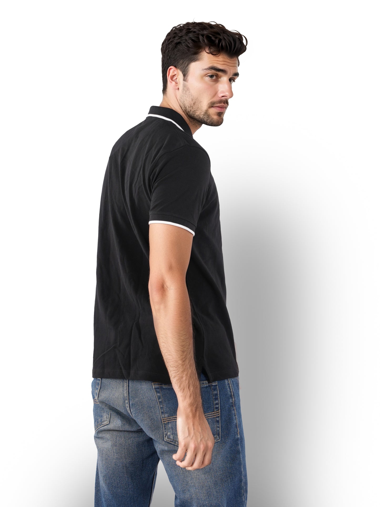 Black Solid Cotton Polo