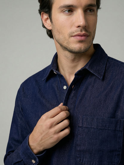 Celio Mens Navy Twill Regular Fit Cotton Shirts