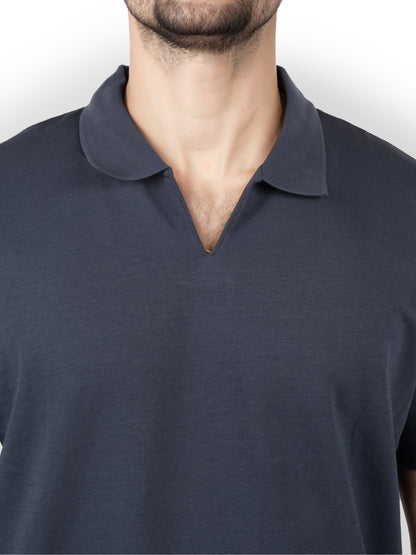 Navy Blue Solid Cotton Polo