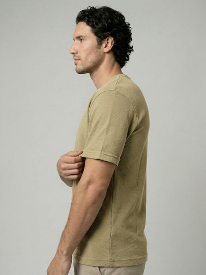 Celio Mens Olive Structured Regular Fit Cotton T-Shirts