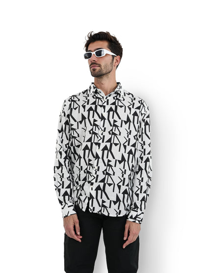 White Printed Linen Shirt