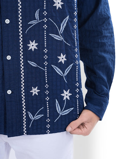 Blue Embroidered Cotton Shirt