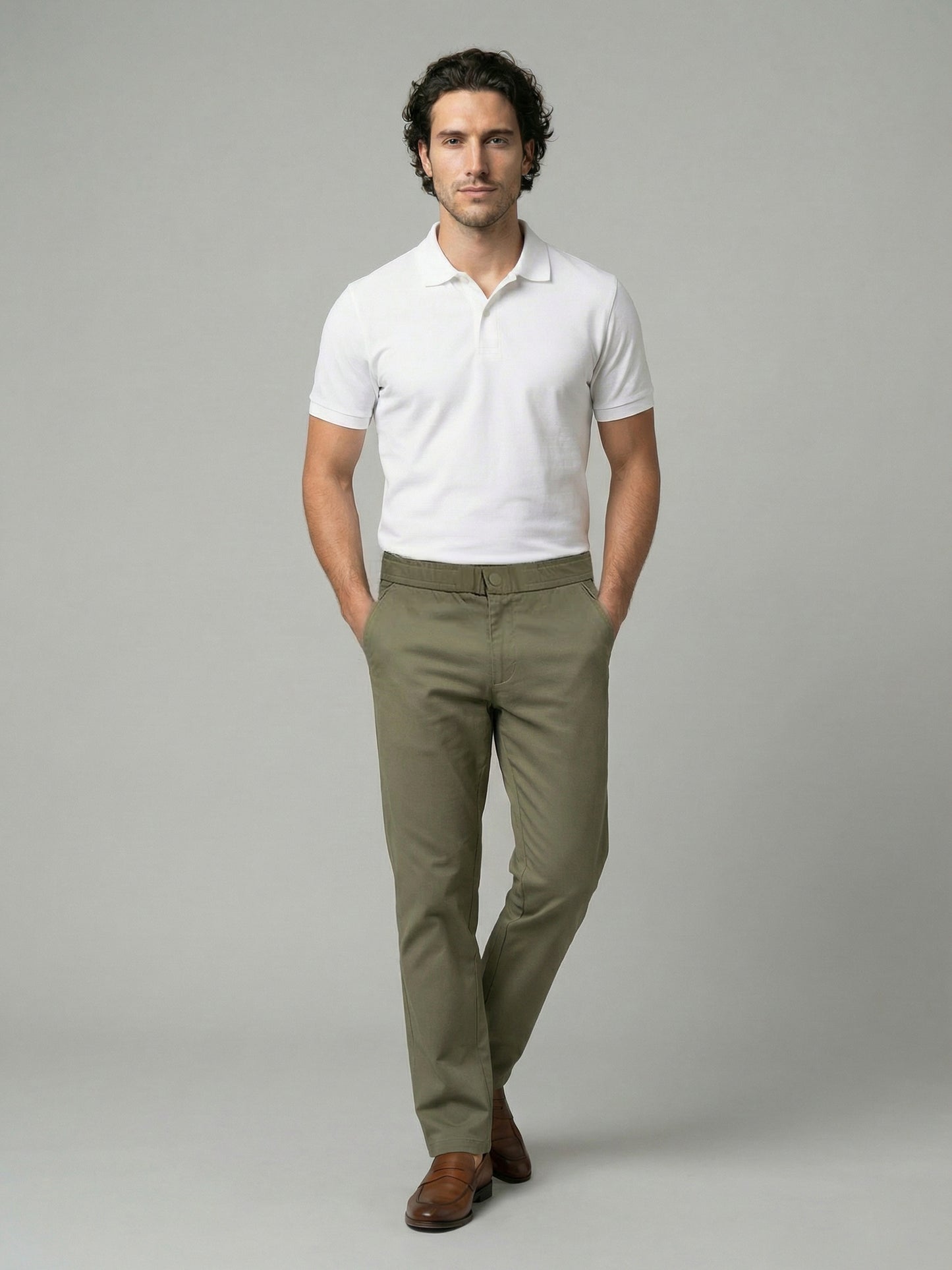 Celio Mens Olive Dobby Slim Fit Polyester Casual Trouser