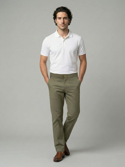 Celio Mens Olive Dobby Slim Fit Polyester Casual Trouser