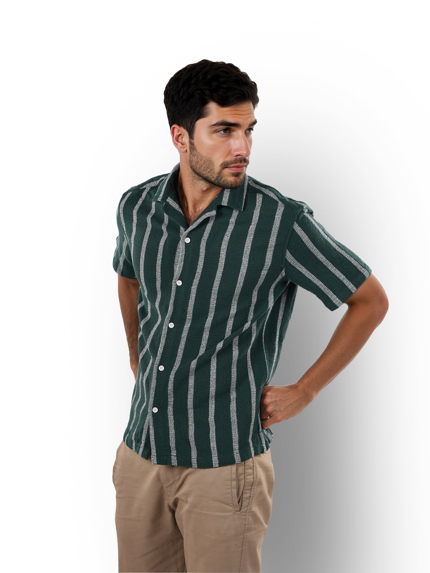 Green Striped Cotton Shirt