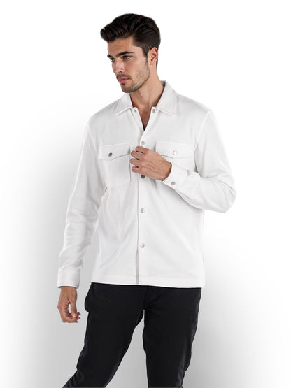 Off White Solid Cotton Shirt