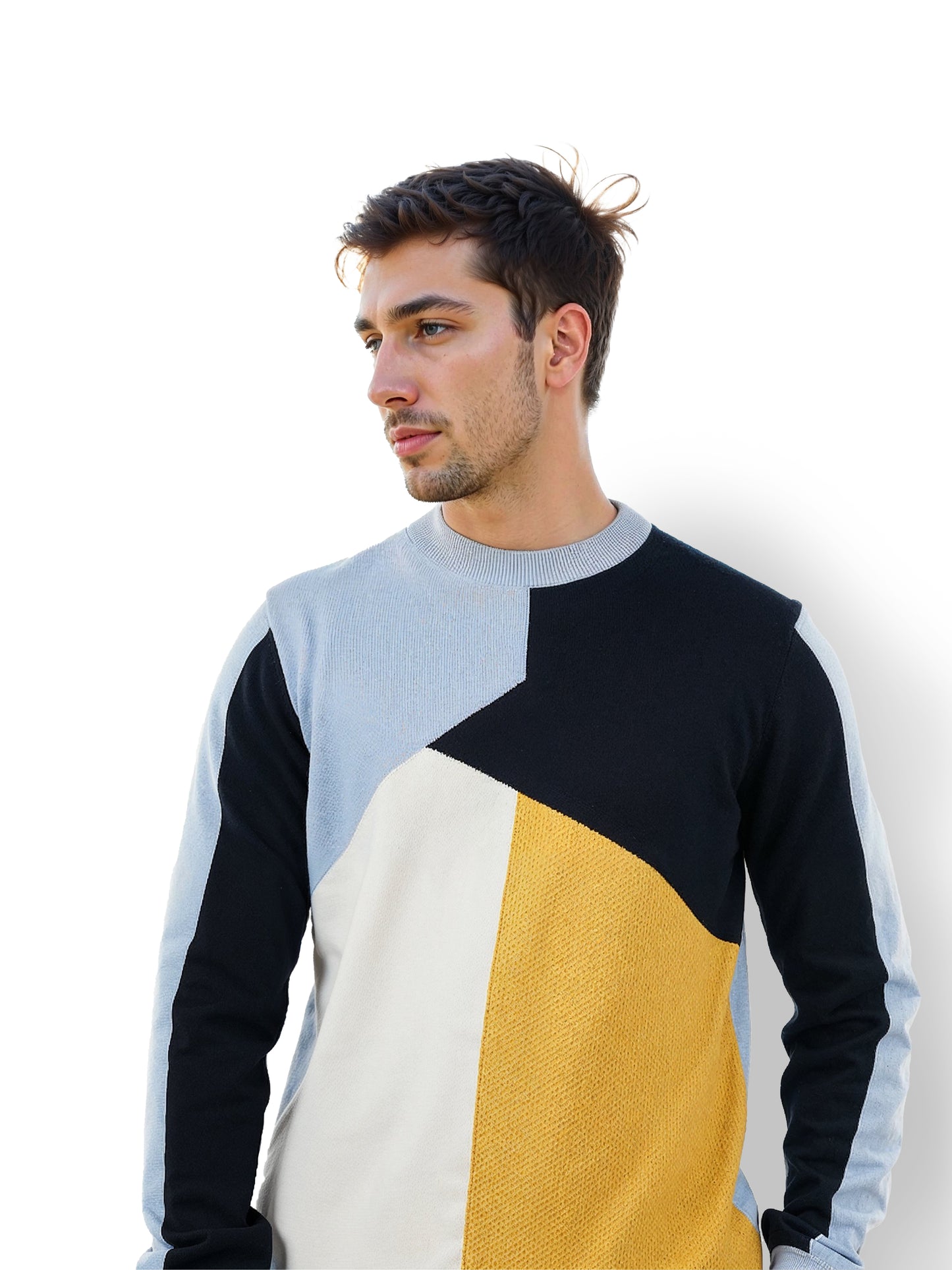 Blue Colourblock Cotton Sweater