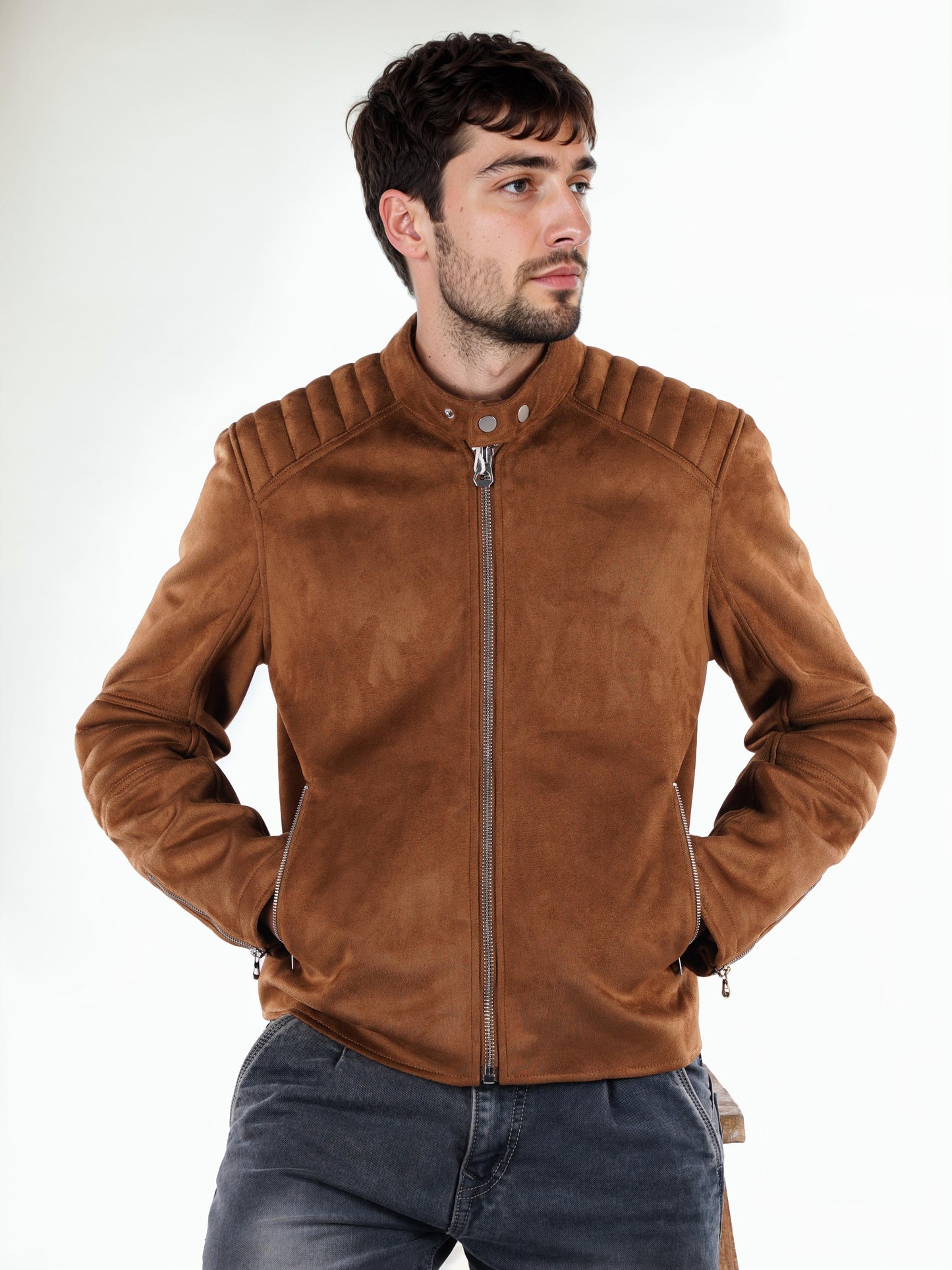 Brown Solid Polyamide Jacket