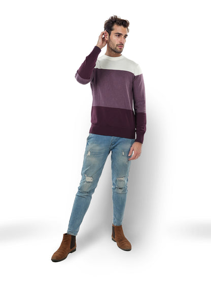 Purple Colourblock Cotton Sweater