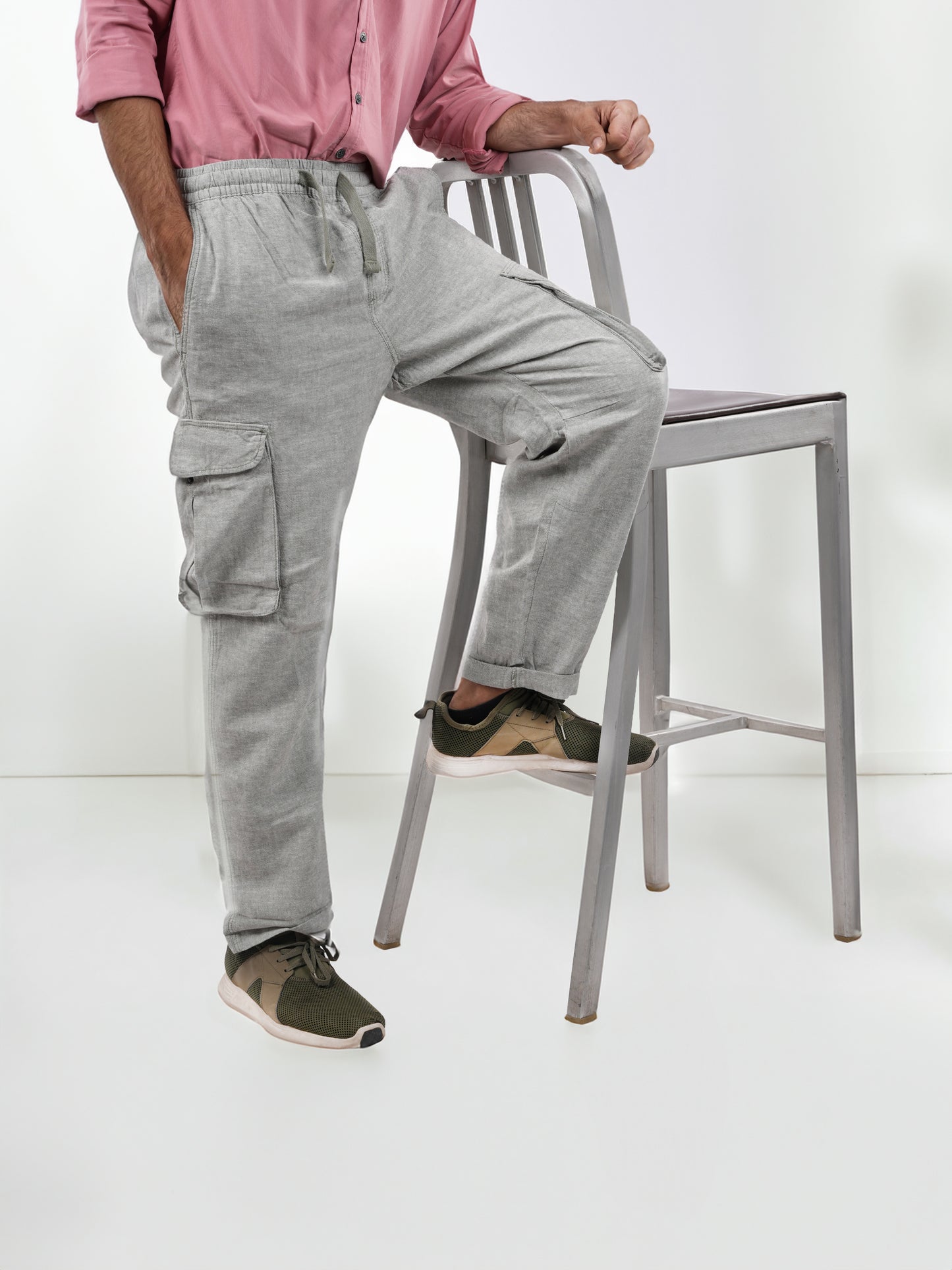 Grey Slim Fit Linen Trousers