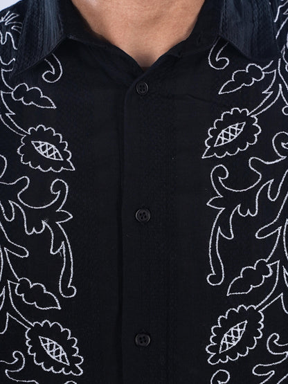 Black Embroidered Cotton Shirt