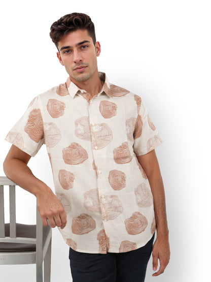 Beige Printed Viscose Shirt