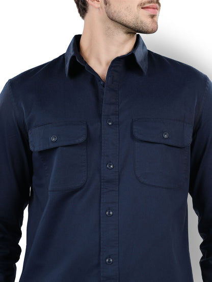 Navy Blue Solid Cotton Shirt