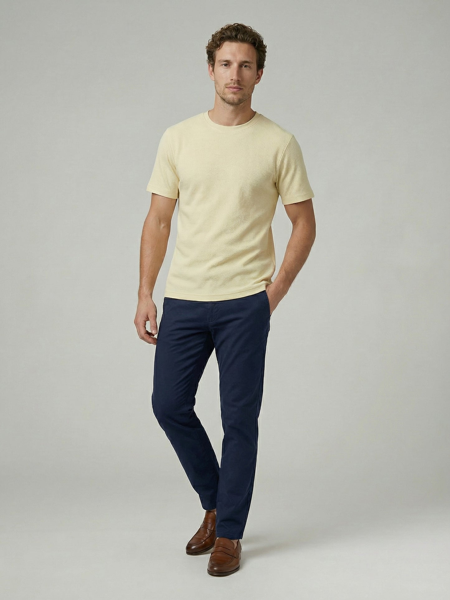 Celio Mens Yellow Structured Regular Fit Cotton T-Shirts