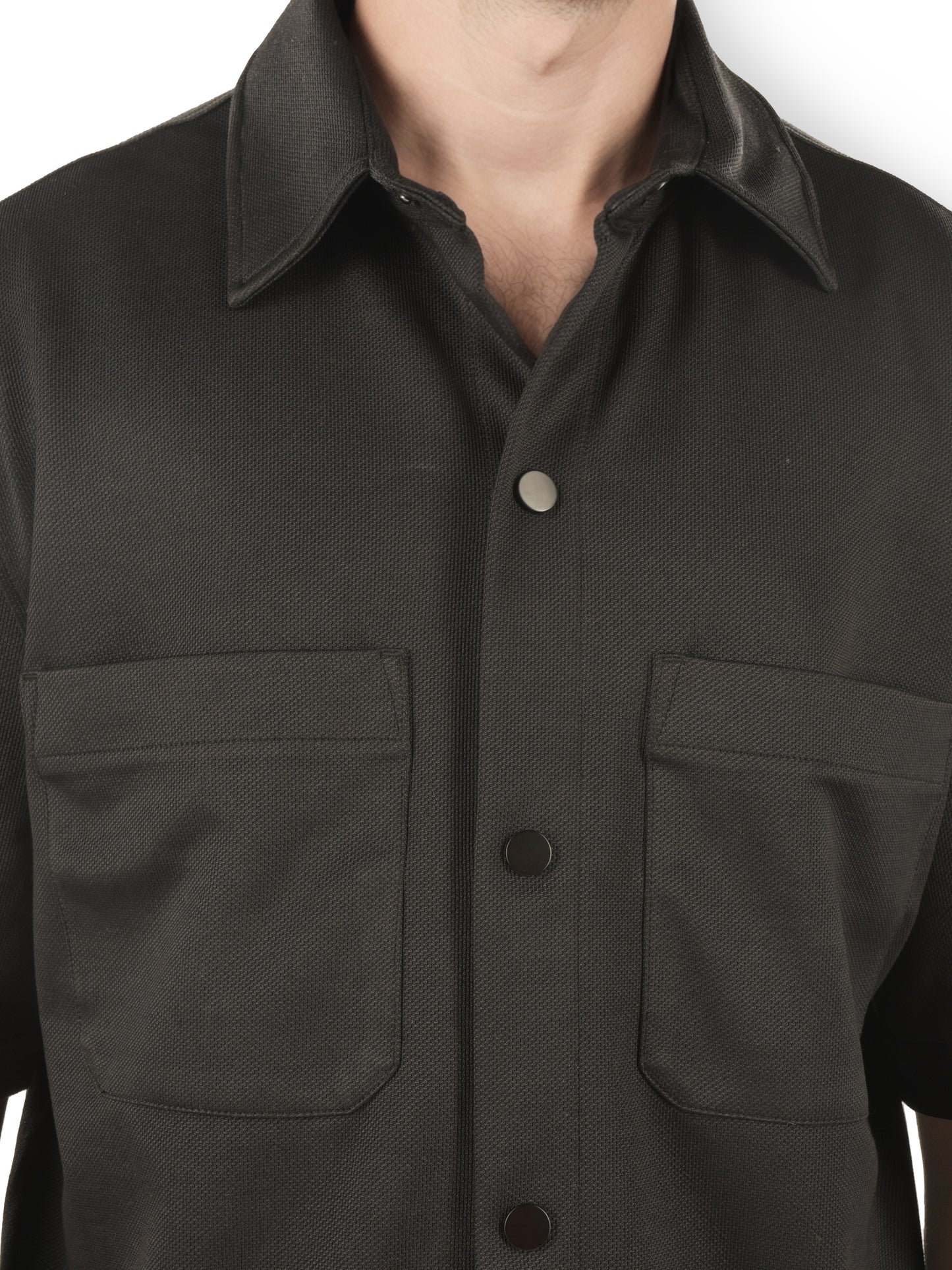 Black Solid Polyester Shirt