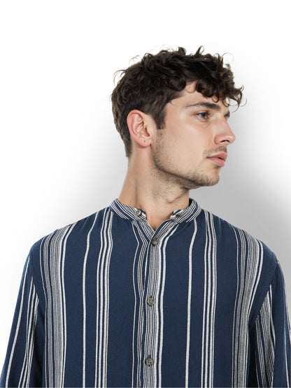 Navy Blue Striped Viscose Shirt