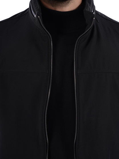 Black Solid Polyester Jacket