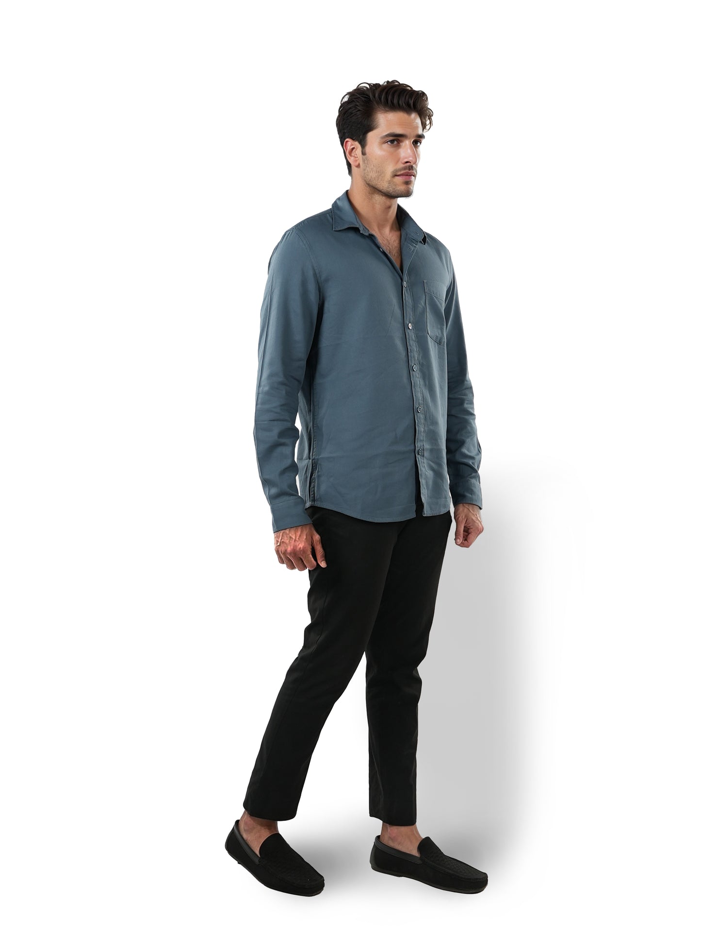 Blue Solid Cotton Shirt