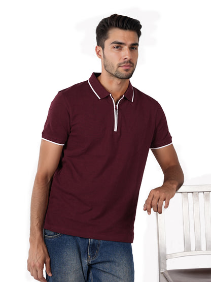 Burgundy Solid Cotton Polo