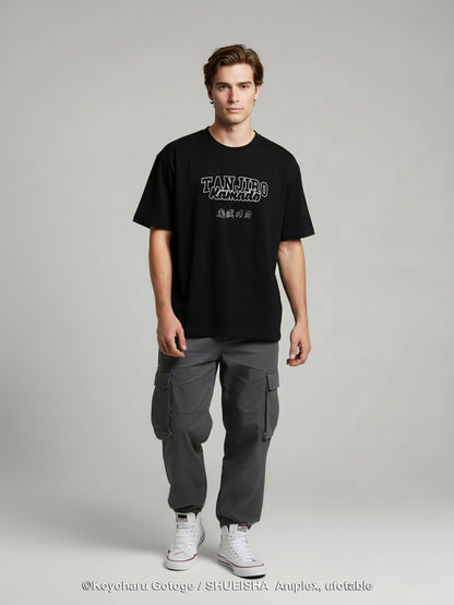 Celio Men Black Printed Oversized Cotton Demon Slayer T-Shirt