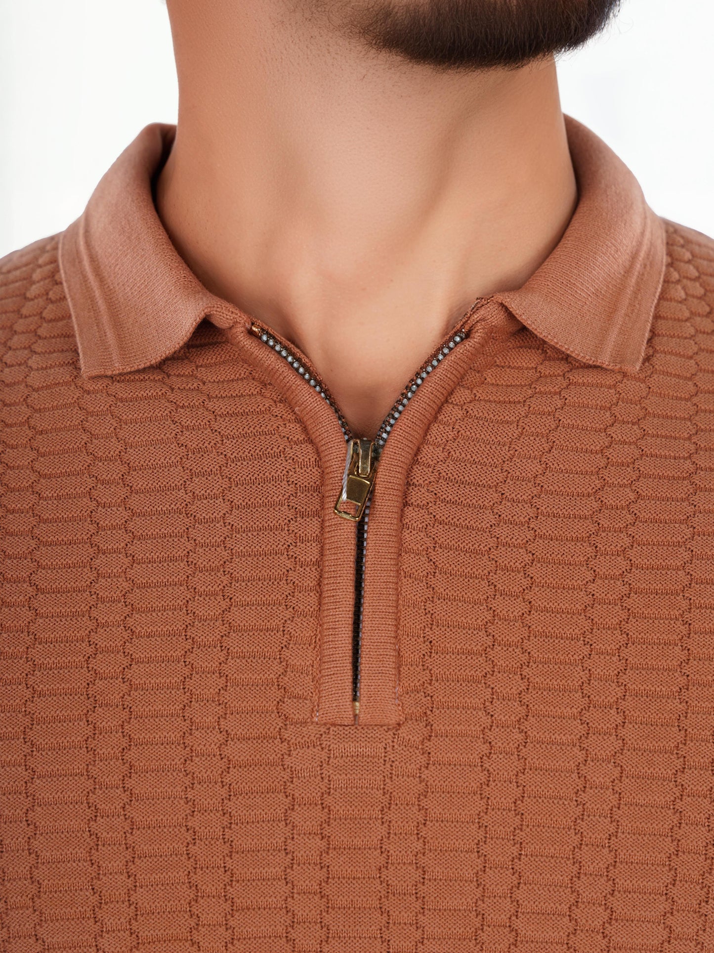 Brown Solid Cotton Polo