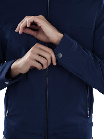 Navy Blue Solid Polyester Jacket