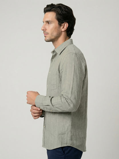 Celio Mens Khaki Solid Regular Fit Linen Shirts