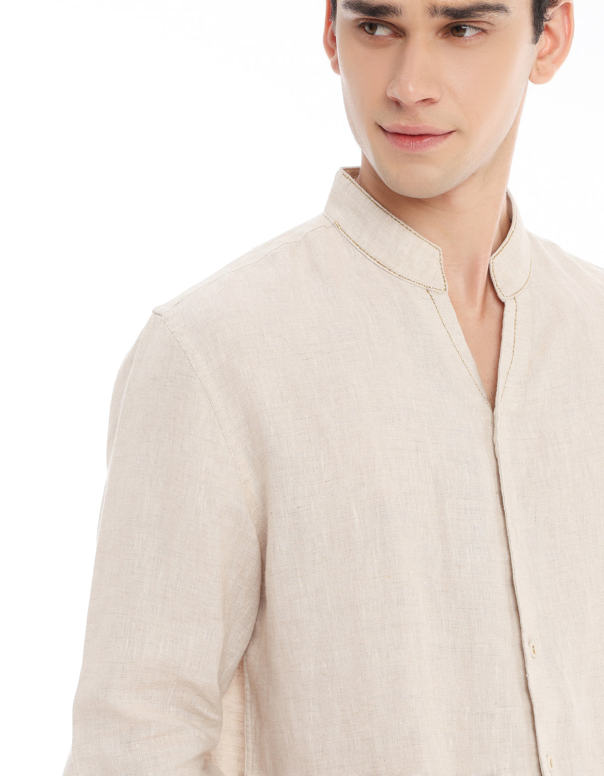 Regular Fit 100% Linen Solid Shirts - Cream