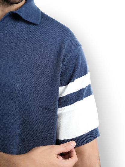 Blue Striped Cotton Polo