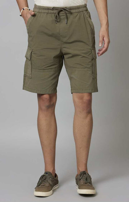 Khaki Regular Fit  Cargo Shorts