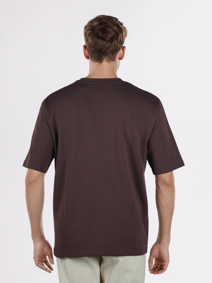 Celio* Men Brown Solid Oversized Cotton-Blend T-Shirts