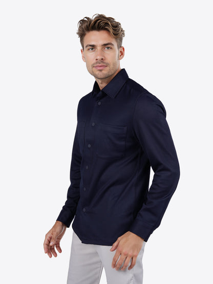 Celio* Solid Oversized Polyester Navy Blue Shirt