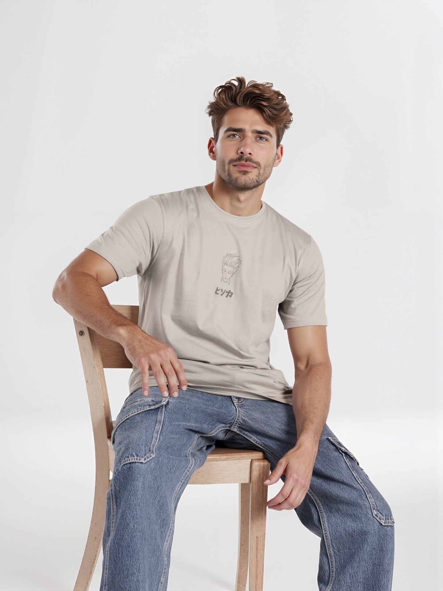 Celio* Hunter Beige Printed Cotton T-Shirt