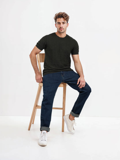 Celio* Solid Regular Fit Cotton Olive T-Shirts