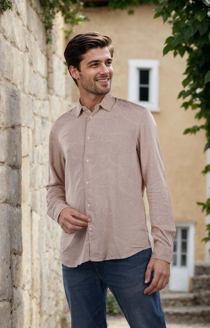 Celio* Printed Regular Fit Linen Pink Shirt