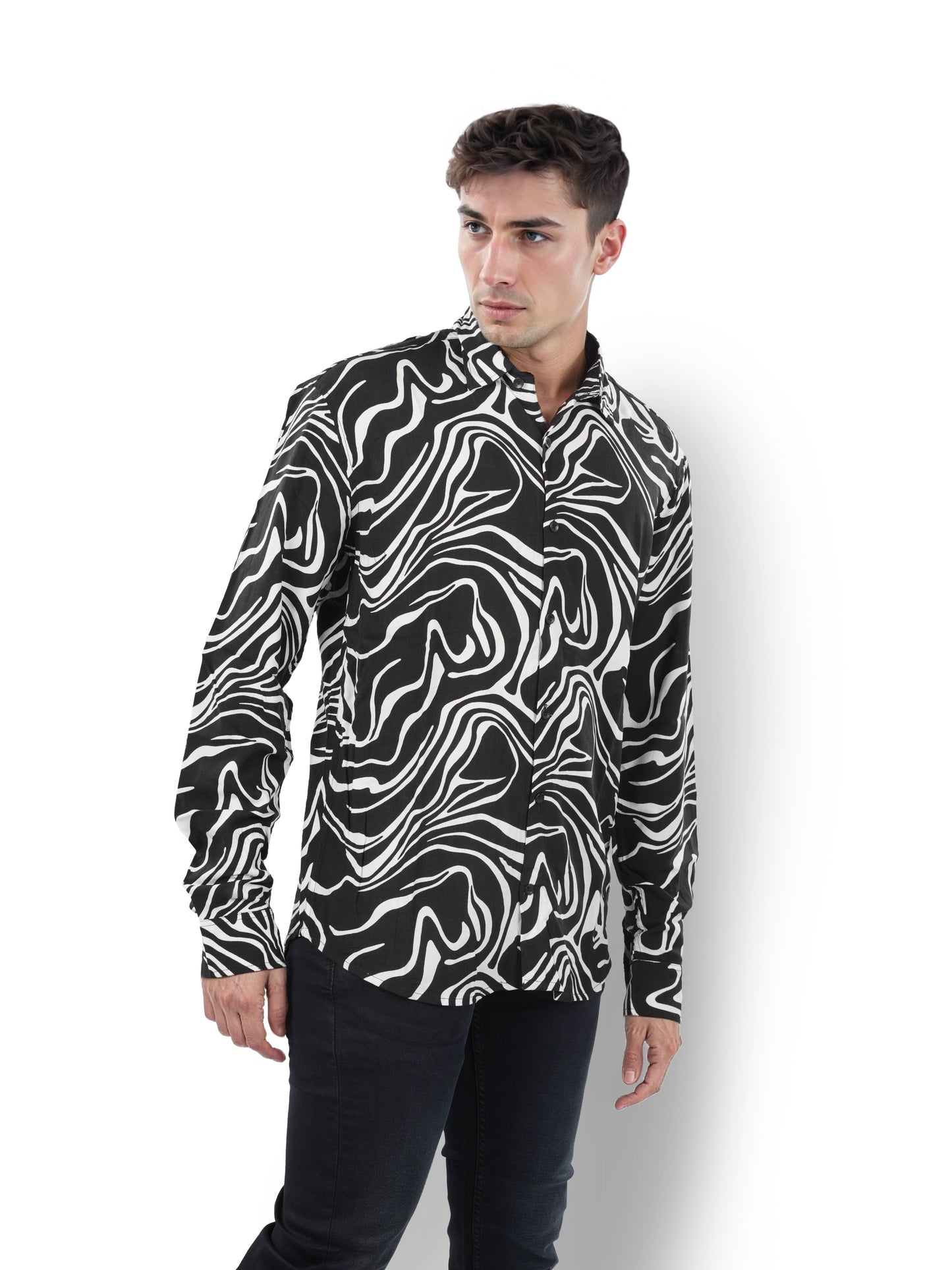 Celio* Printed Regular Fit Viscose Black Shirt