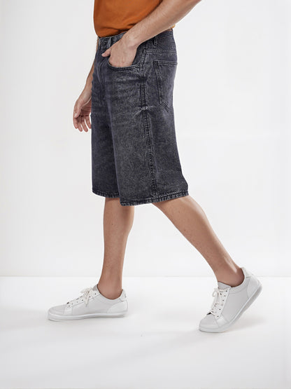 Celio* Cotton Straight Fit Black Bermuda