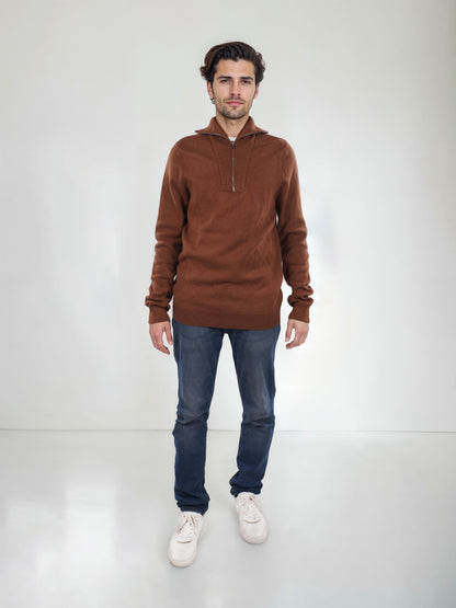 Brown Solid Cotton Sweater