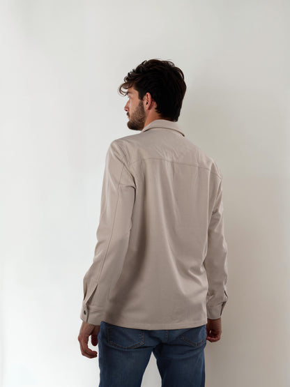 Beige Solid Polyester Shirt