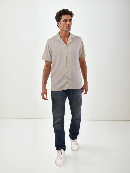 Beige Solid Cotton Shirt