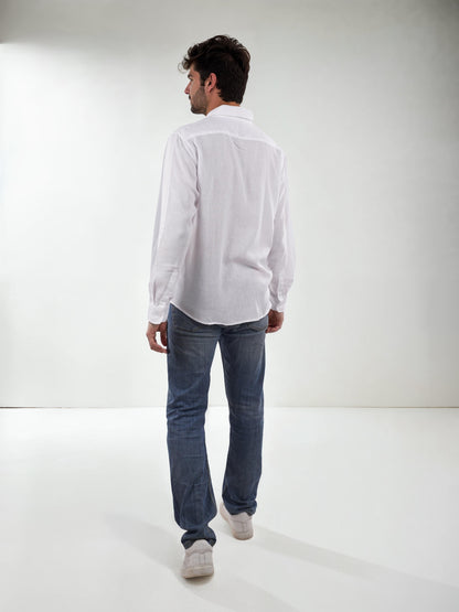 White Solid Linen Shirt