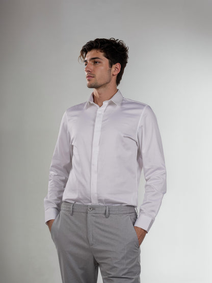 White Solid Cotton Formal Shirt