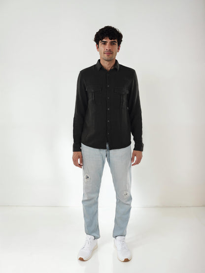 Black Solid Cotton Shirt